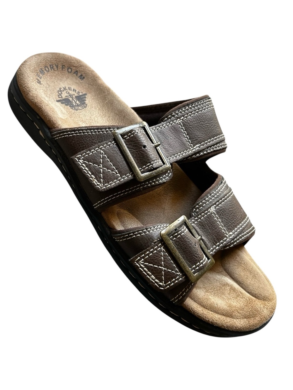Dockers Men’s DELRAY Brown Double-Buckle Memory Foam Slide Sandals